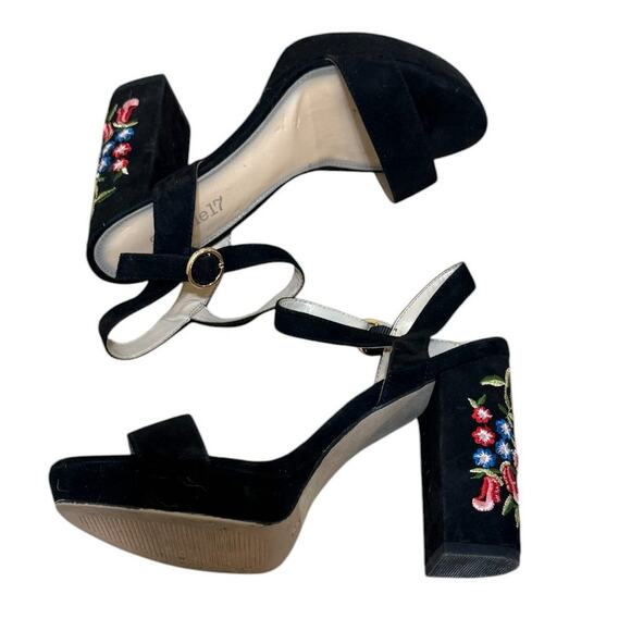 Sophie17 Heels Women 7.5 Black Flora Platform Floral Party Prom Going Out Chunky - Picture 5 of 8